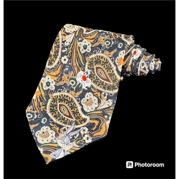 Looney Tunes Mania Mens Necktie Blue Paisley 1994 Cartoon Sylvester Coyote Bugs - Picture 3 of 13